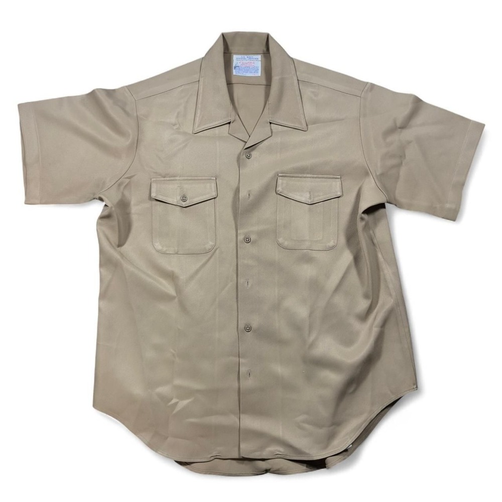 Vintage U.S. Navy Uniform Shirt Men's 17 XL Tan Polyester Military Workwear